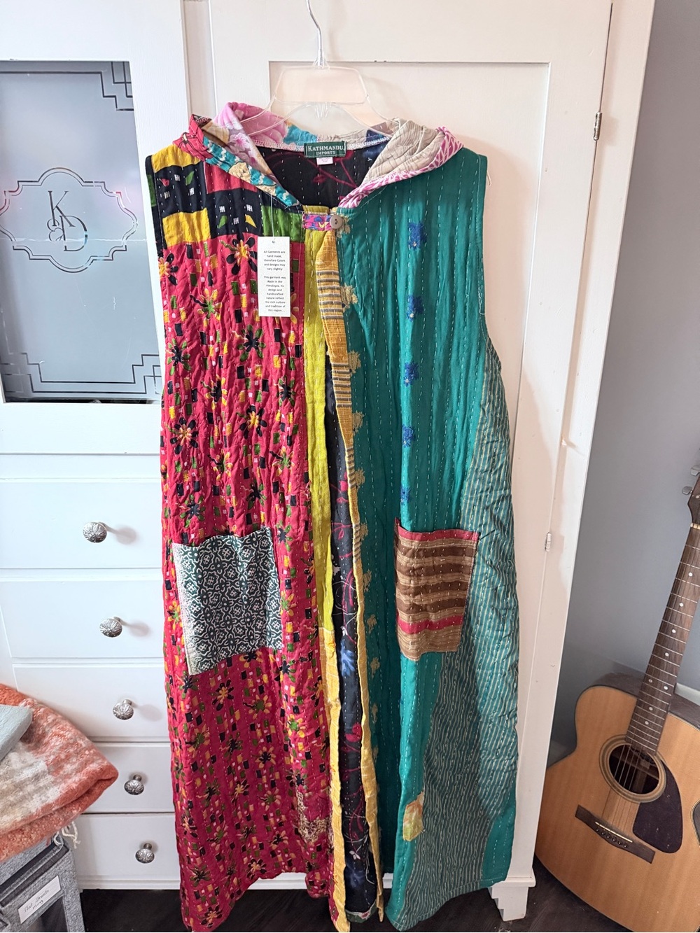 Reversible Patchwork Hooded Cape in Teal & Pink